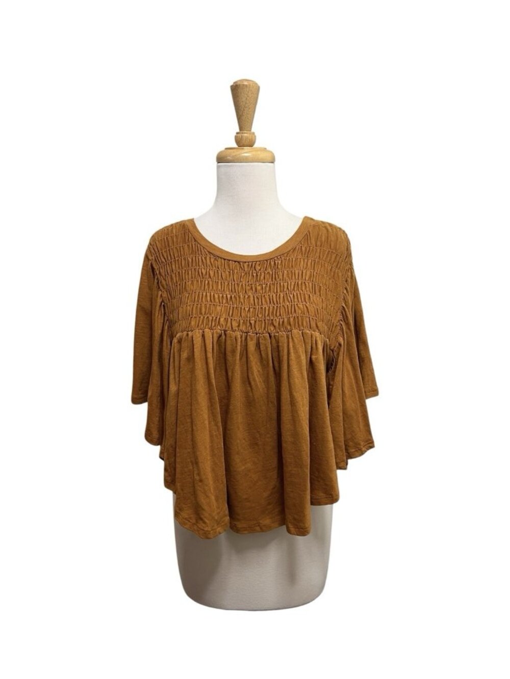 Bucket List Boho Brown Smocked Top Size S Small